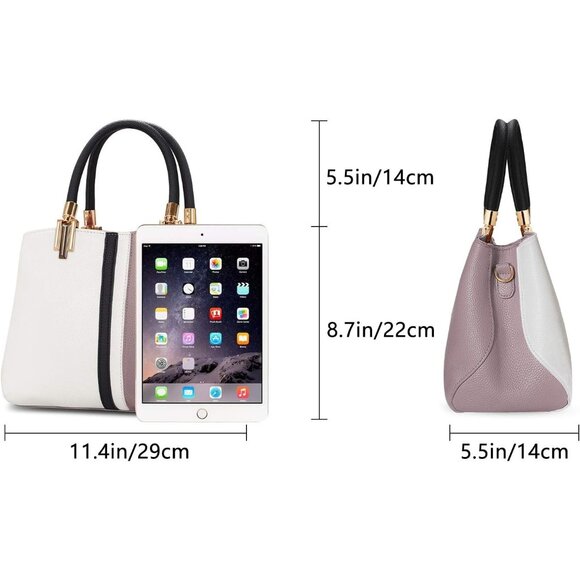 Top Handle Stitching Handbag for Women Girls Tote Satchel Purple Shoulder Bag - Picture 2 of 8